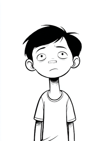 Worried Boy Sketch in Monochrome