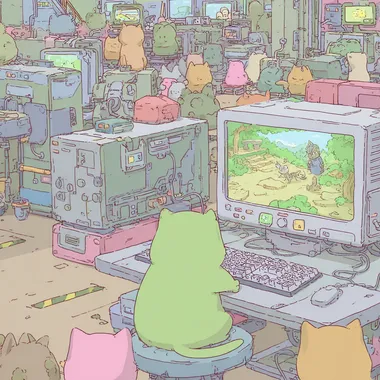Worried Cats Watching Computer Screen in a Chaotic Environment Worried Cats Watching Computer Screen in a Chaotic Environment