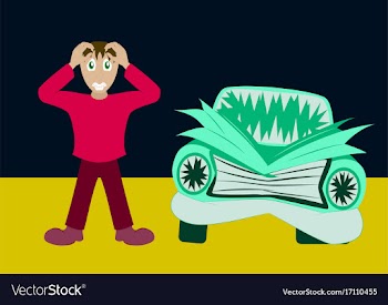 Worried driver with his breakdown car flat vector image