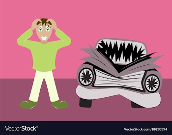 Worried driver with his breakdown car flat vector image