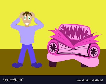 Worried driver with his breakdown car flat vector image