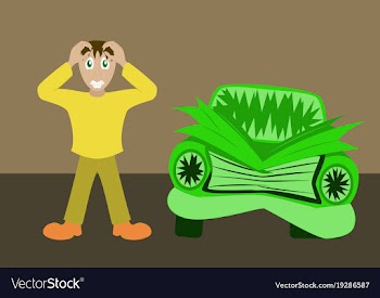 Worried driver with his breakdown car flat vector image
