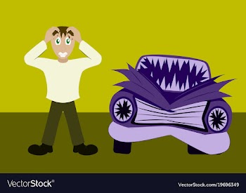 Worried driver with his breakdown car flat vector image