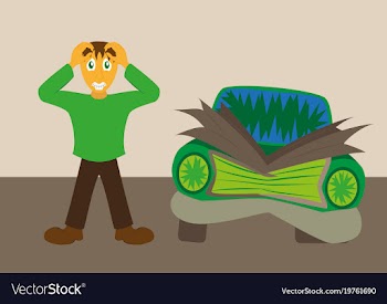Worried driver with his breakdown car flat vector image