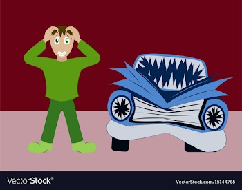 Worried driver with his breakdown car vector image