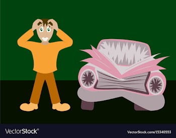 Worried driver with his breakdown car vector image