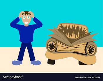 Worried driver with his breakdown car vector image