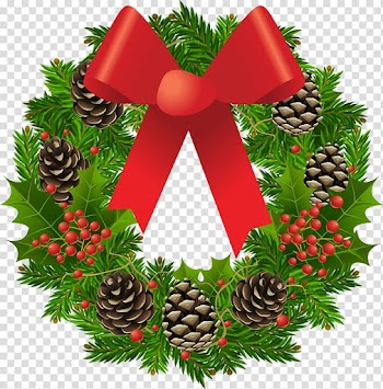 Wreath Christmas decoration Garland Balsam Hill, Christmas Wreath , green, brown, and red pine cone wreath with bow-accent transparent background PNG clipart