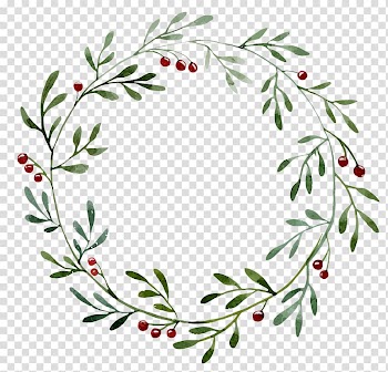 Wreath Christmas Watercolor painting Illustration, Green plant hollow round border, green and red floral Christmas wreath transparent background PNG clipart