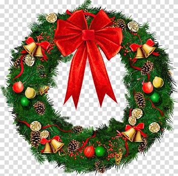 Wreath Garland Christmas ornament Candy cane , Green wreath with bow transparent background PNG clipart