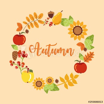 wreath of autumn with fruits and flowers