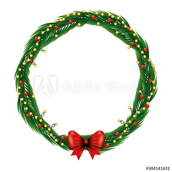 wreath of leafs for christmas decoration with bow ribbon design