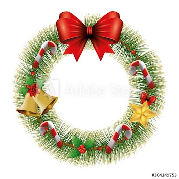 wreath of leafs for christmas decoration with bow ribbon design
