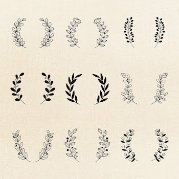 Wreath PSD black floral vintage style set | Free stock illustration | High Resolution graphic