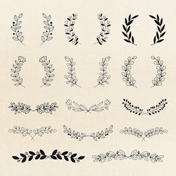 Wreath PSD black floral vintage style set | Free stock illustration | High Resolution graphic