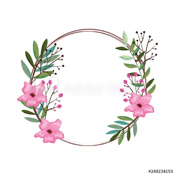 wreath with flowers and leafs decoration
