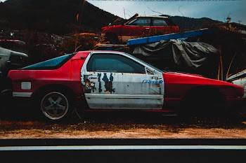 Wreck White and Red Car