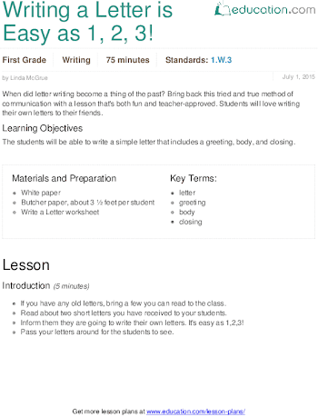 Writing a Letter is Easy as 1, 2, 3! | Lesson plan | Education.com