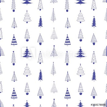 Xmas trees hand drawn vector seamless pattern