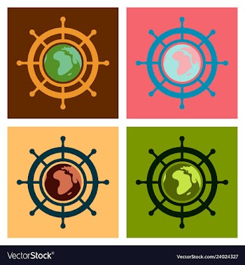 Yacht helm wheel image with globe in middle vector image