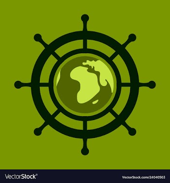 Yacht helm wheel image with globe in middle vector image