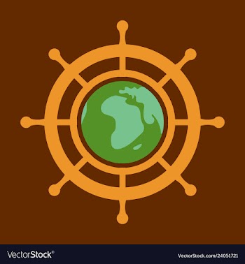 Yacht helm wheel image with globe in middle vector image