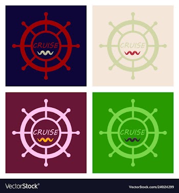 Yacht helm wheel image with sea waves vector image