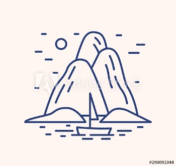 Yacht in sea landscape outline vector illustration