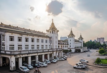 Yangon, Myanmar - 26. December, 2016: Building of the main railway station. Burma Railways is the state-owned agency that operates the railway network in Myanmar.