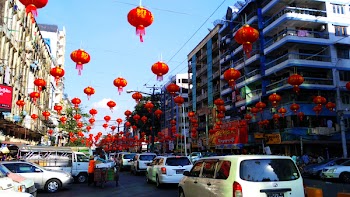 Yangon Myanmar on January 21, 2017: Chinese new year celebration on the street