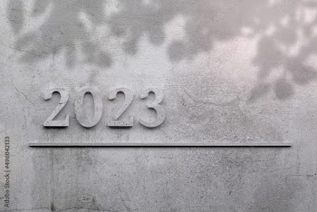 Year 2023 greeting card with concrete year 2023 numbers