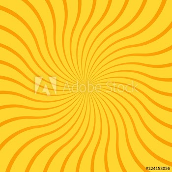 Yellow abstract background with radial rays, lines or stripes curving or swirling around center