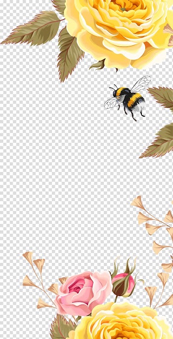 Yellow and black bee , Bee Bird Flower Pattern, Yellow beautiful flower bees transparent background PNG clipart