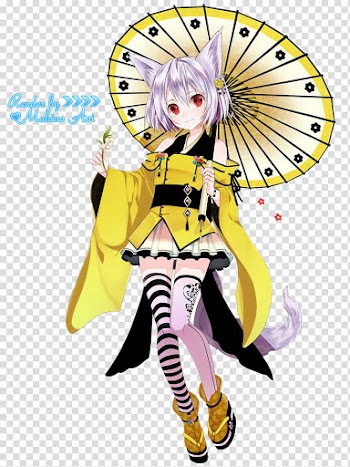 Yellow and black dressed female anime character transparent background PNG clipart