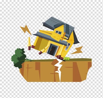 Yellow and blue house , Earthquake Landslide, colored earth after the earthquake transparent background PNG clipart