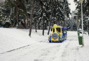 Yellow And Blue Train On Road