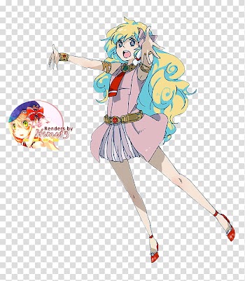 Yellow and green haired female anime character transparent background PNG clipart