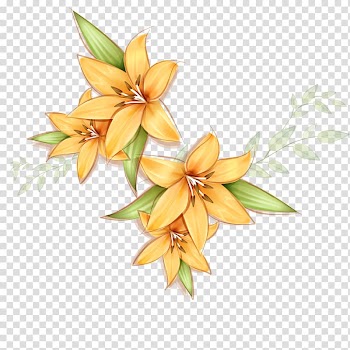 Yellow and green lilies border art, Flower Yellow Lilium Petal, Creative hand-painted lily yellow flowers transparent background PNG clipart