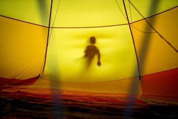 yellow and orange tent interior