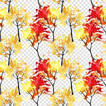 Yellow and red leafed trees art, Watercolor painting Autumn Illustration, Autumn tree transparent background PNG clipart