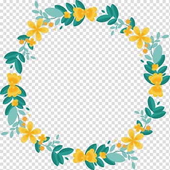 Yellow and teal floral wreath artwork, Border Flowers Garland Wreath, Leaves splicing love ring transparent background PNG clipart