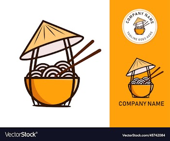 yellow bowl noodles with chopstick logo design