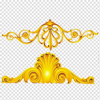 Yellow carving illustration, Gold, Gold frame decorative patterns material transparent background PNG clipart