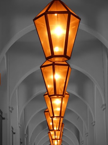 Yellow Ceiling Lamp on Hallway