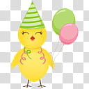 , yellow chick smiling while holding balloons transparent background PNG clipart
