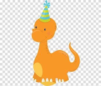 Yellow dinosaur with party hat , Tyrannosaurus Dinosaur Birthday Triceratops , First birthday transparent background PNG clipart