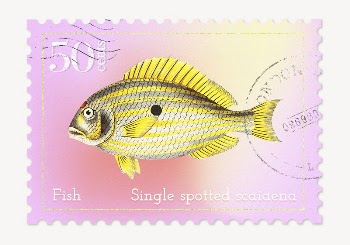 Yellow fish postage stamp, animal | Free PSD - rawpixel