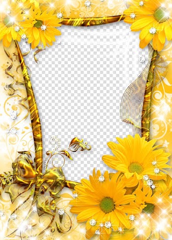 Yellow floral frame, frame Flower, Sunflower gold frame transparent background PNG clipart