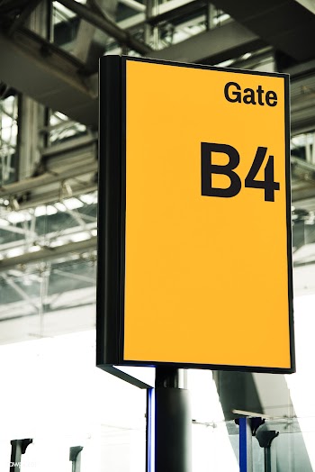Yellow gate signboard mockup at the airport | Free stock psd mockup - 534739