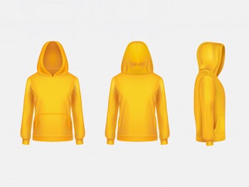 Yellow hoodie sweatshirt 3d realistic mockup template on white background. Free Vector